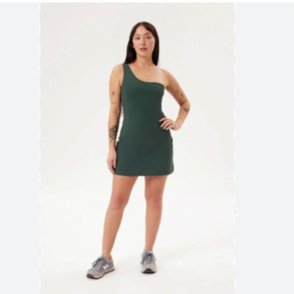 Girlfriend Collective Bianca One Shoulder Exercise Athletic Dress Moss - Picture 1 of 8